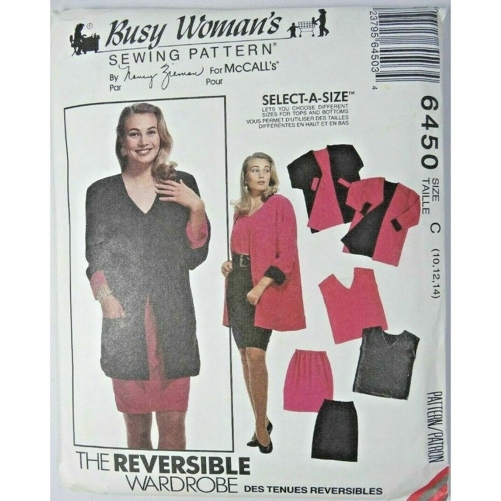 1993 McCalls Pattern 6450 Busy Woman's Sewing Reversible Outfit Size C 10/12/14